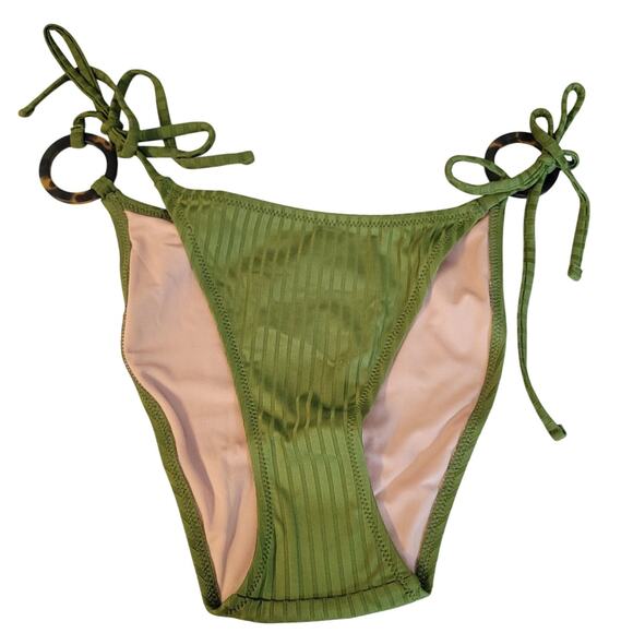 NWT J.Crew Wide Rib Curved Waist Cheeky String Bikini Bottom  w/‎ Rings Size M - Picture 1 of 6